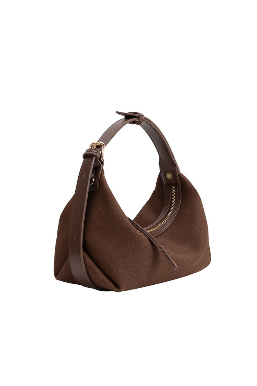 Melie Bianco Lilith Brown Suede Hobo Bag - Vegan Crescent Shoulder Purse