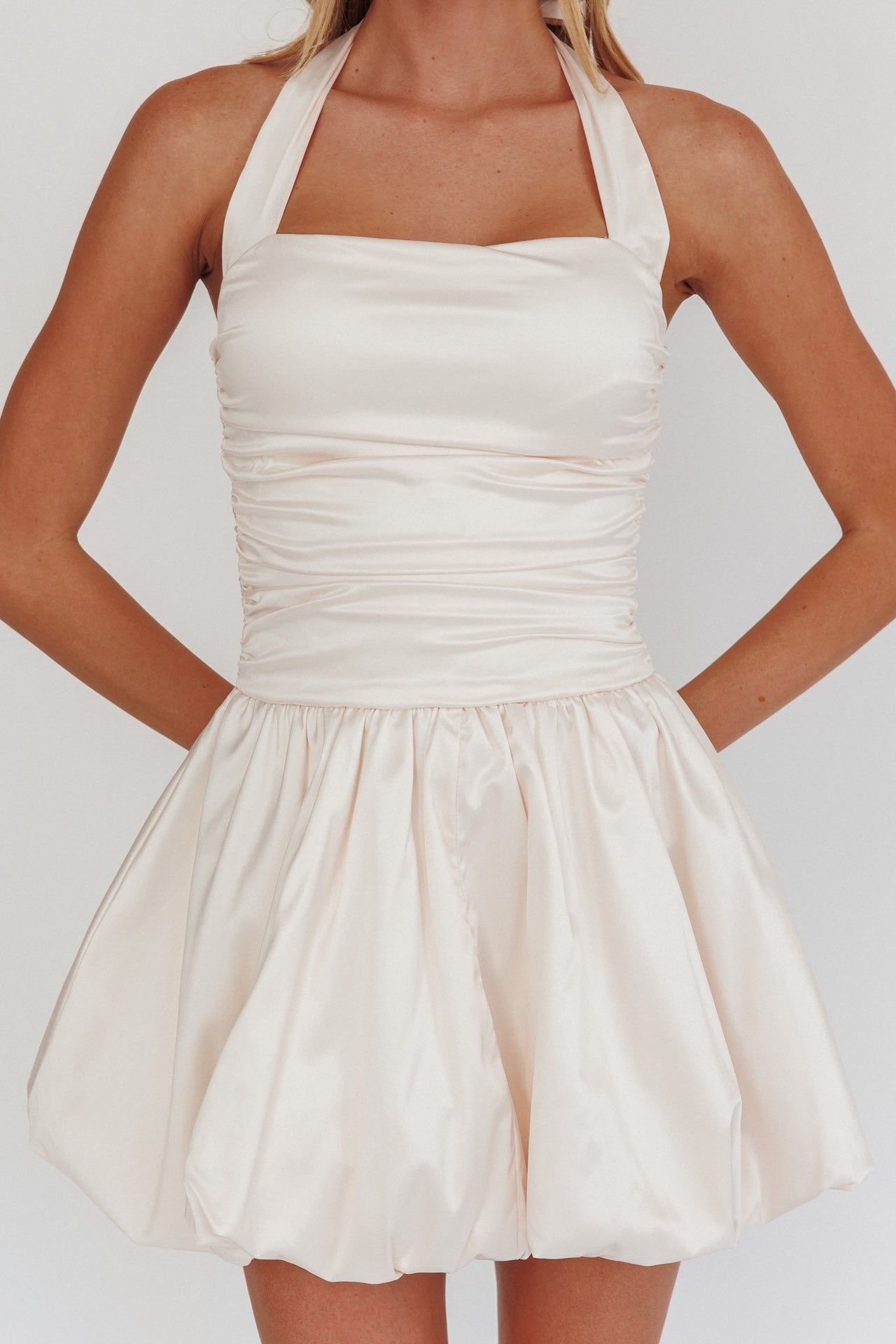 Cream Bubble Hem Dress