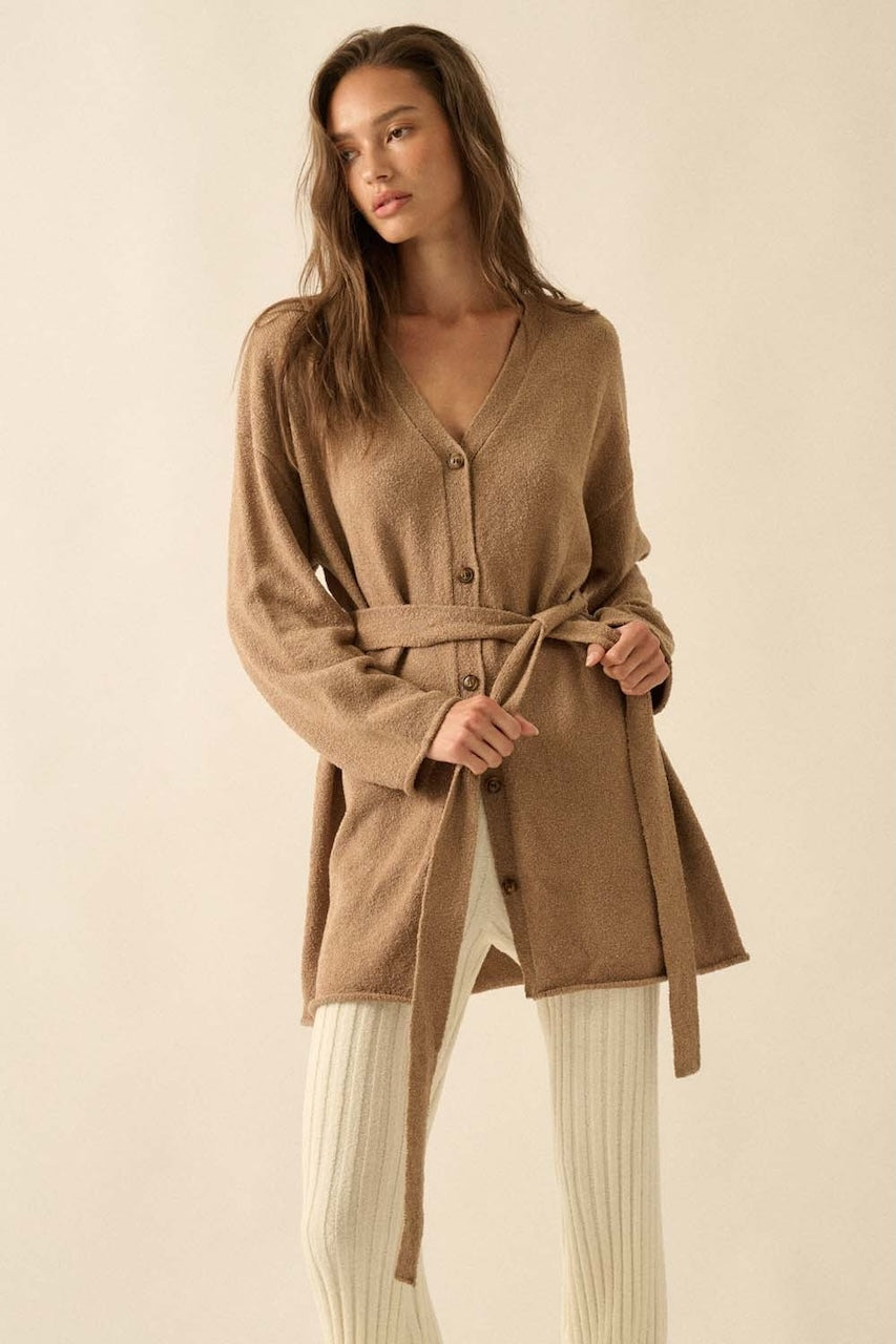 Brown Belted Cardigan