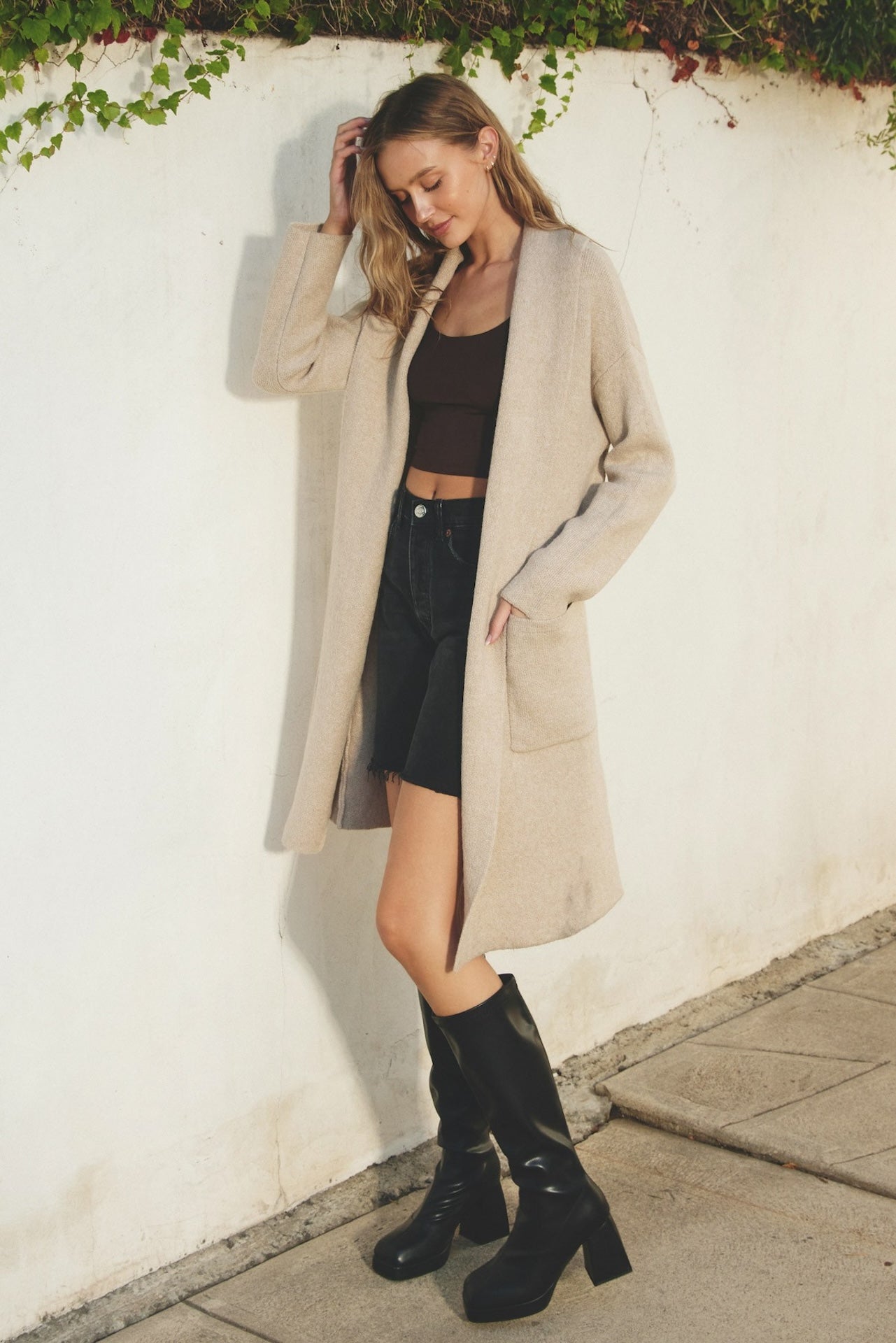 taupe beige long cardigan