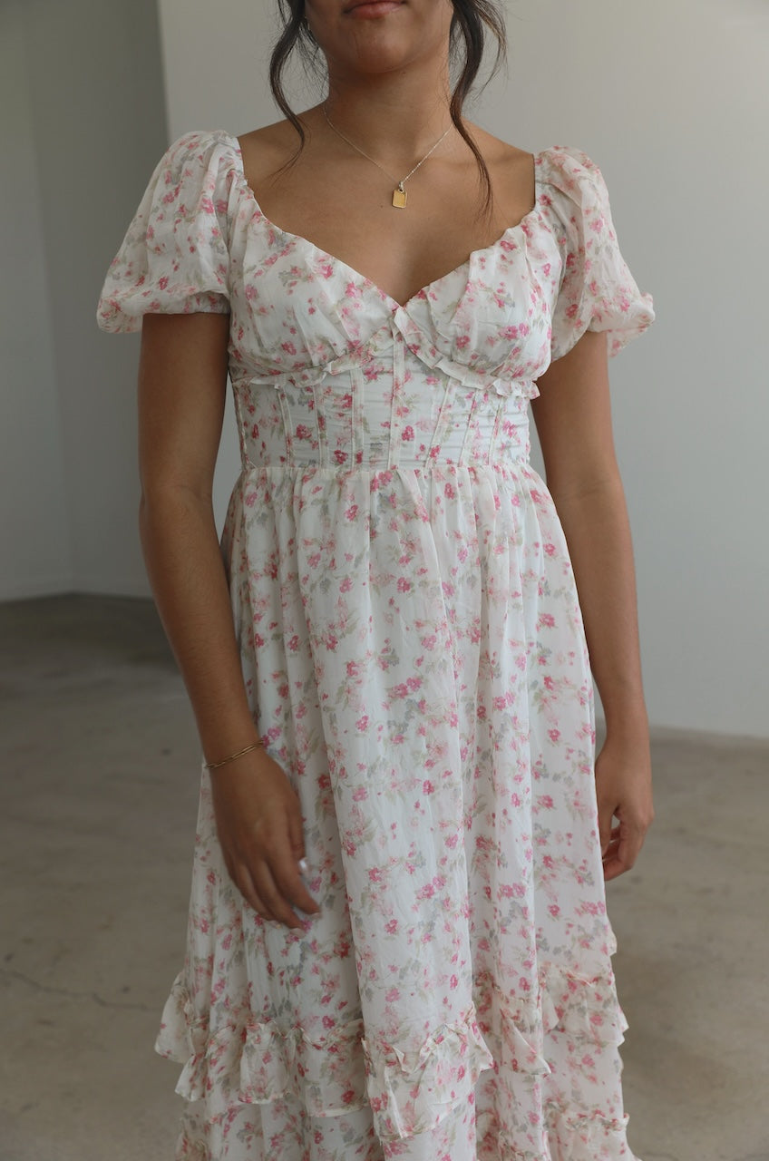 Vienna Ruffle Corset Floral Dress