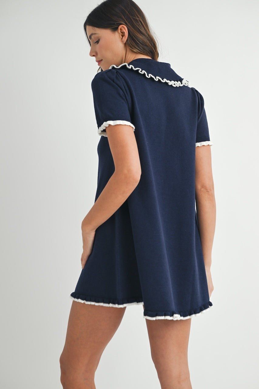 Collared Navy Blue Mini Dress
