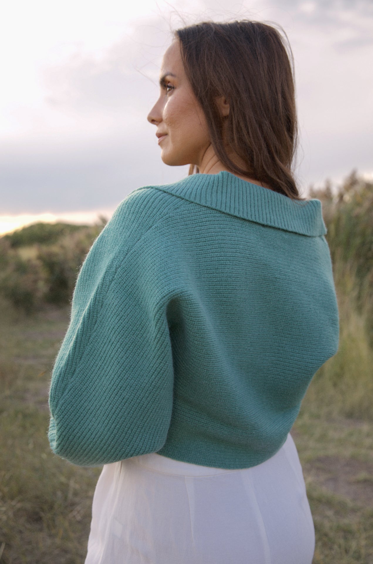 sage green cropped knit sweater