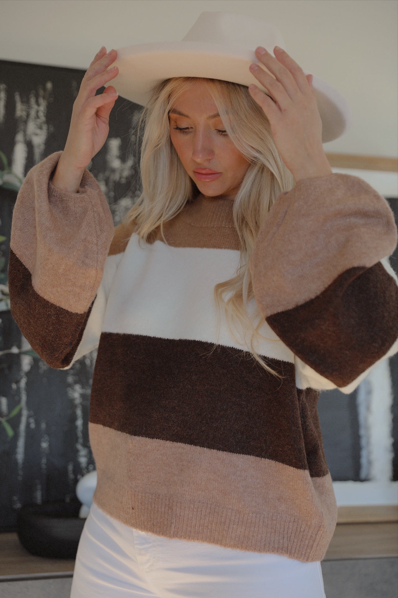 Brown Striped Colorblock Sweater