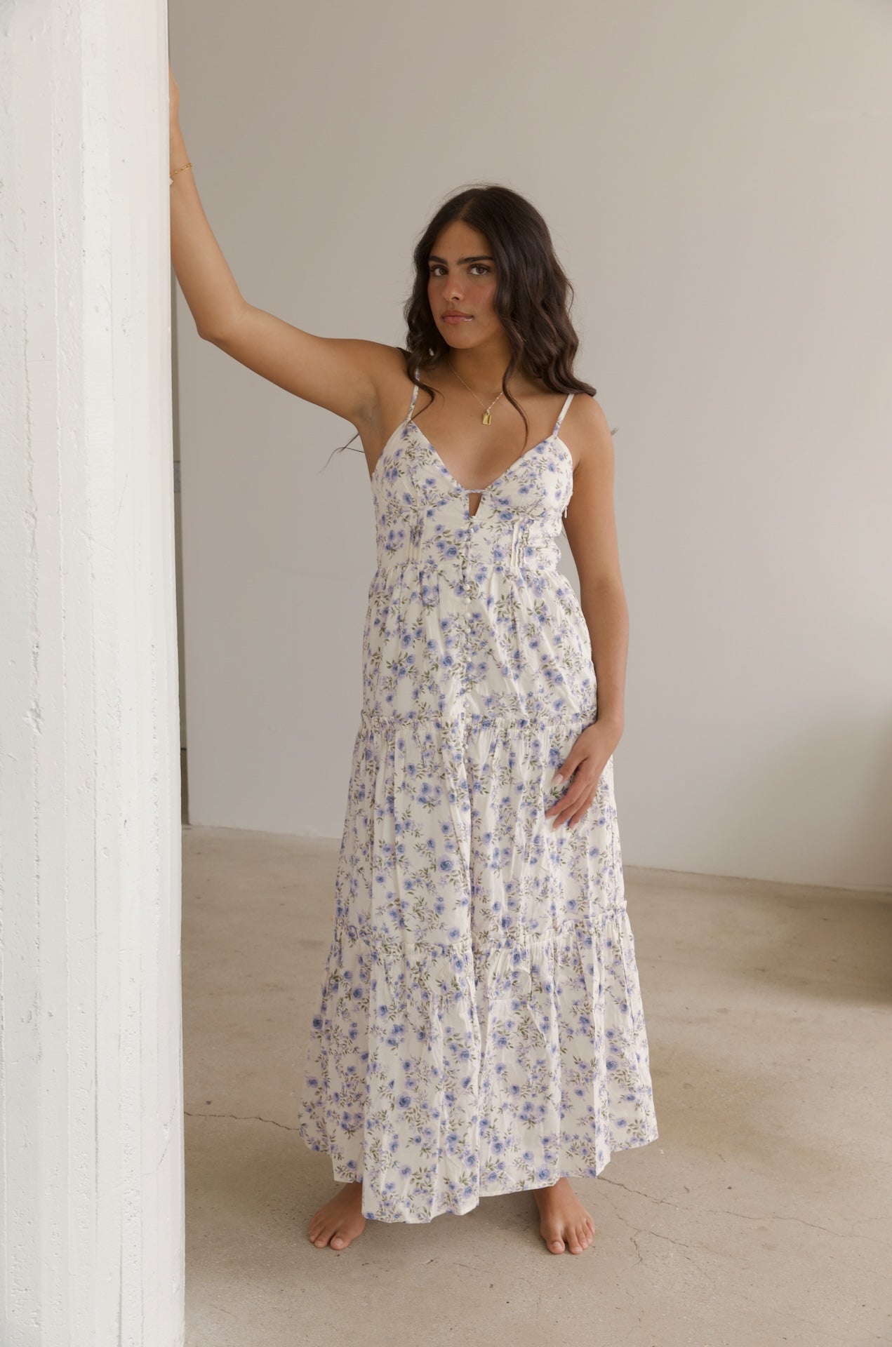 Floral Tiered Spaghetti Strap Maxi Dress