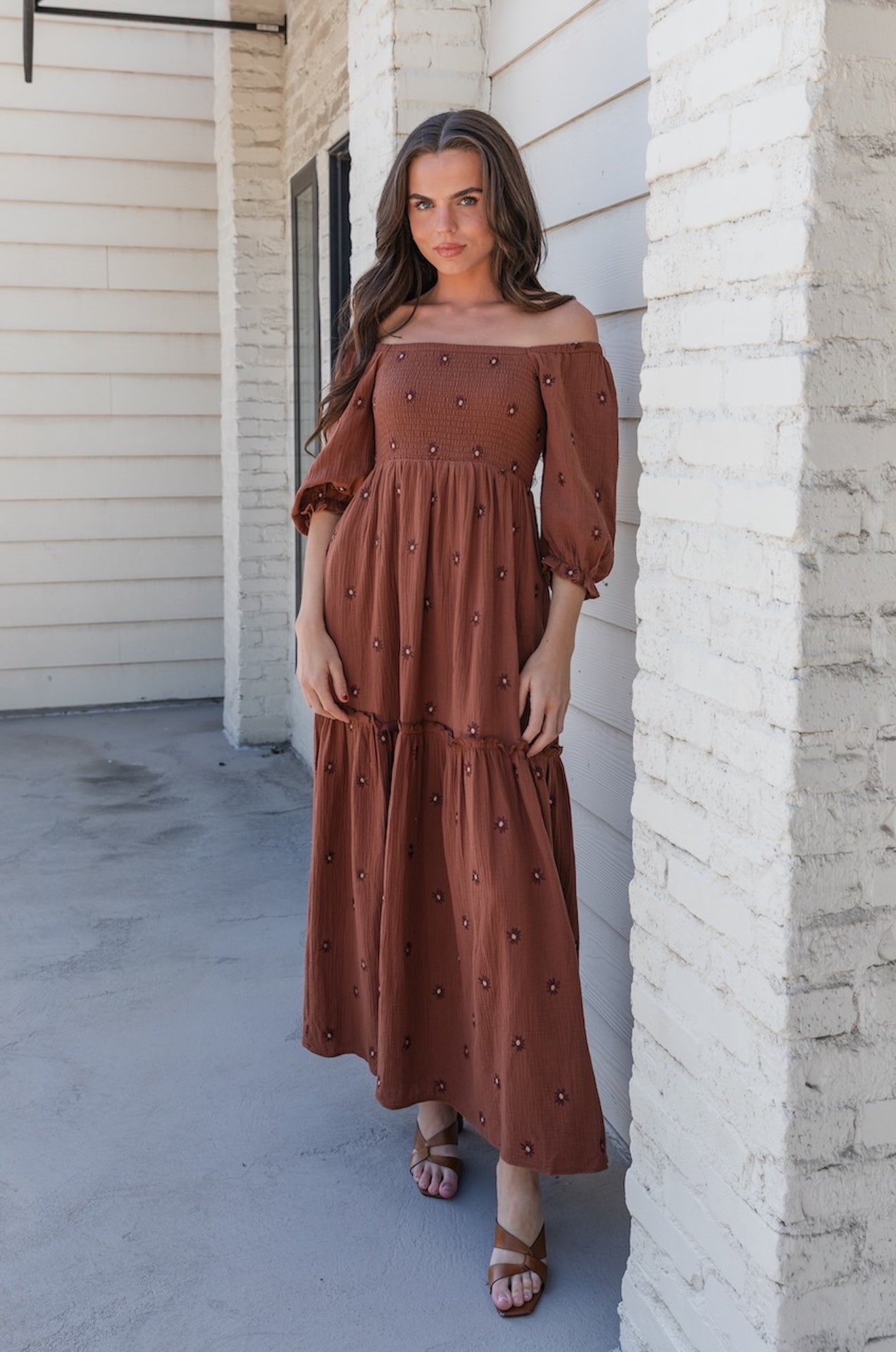 Brown Embroidered Maxi Dress