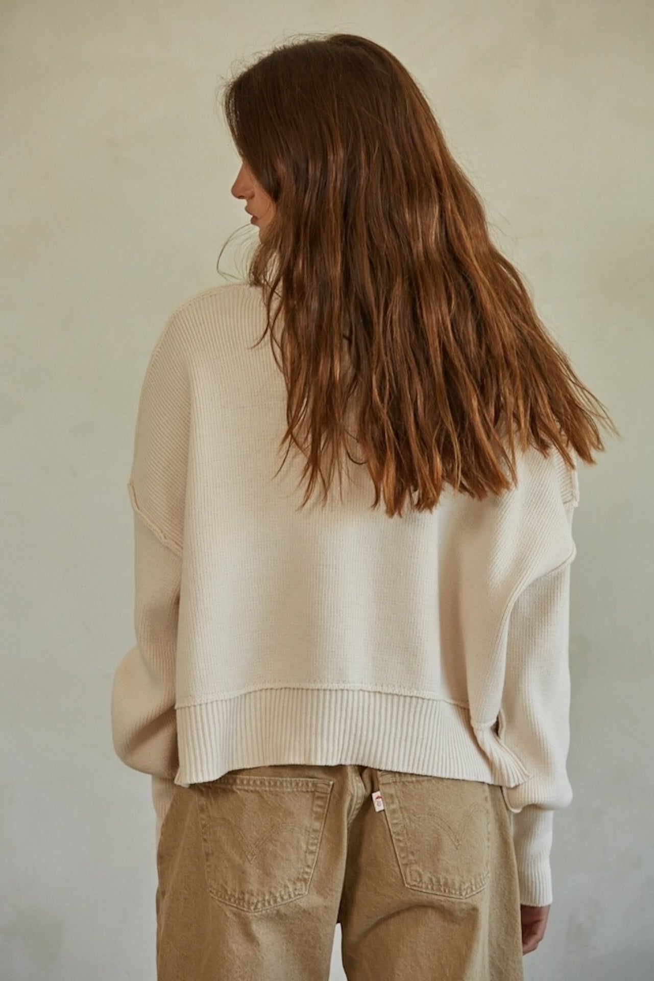 Cream Ribbed Knit Sweater