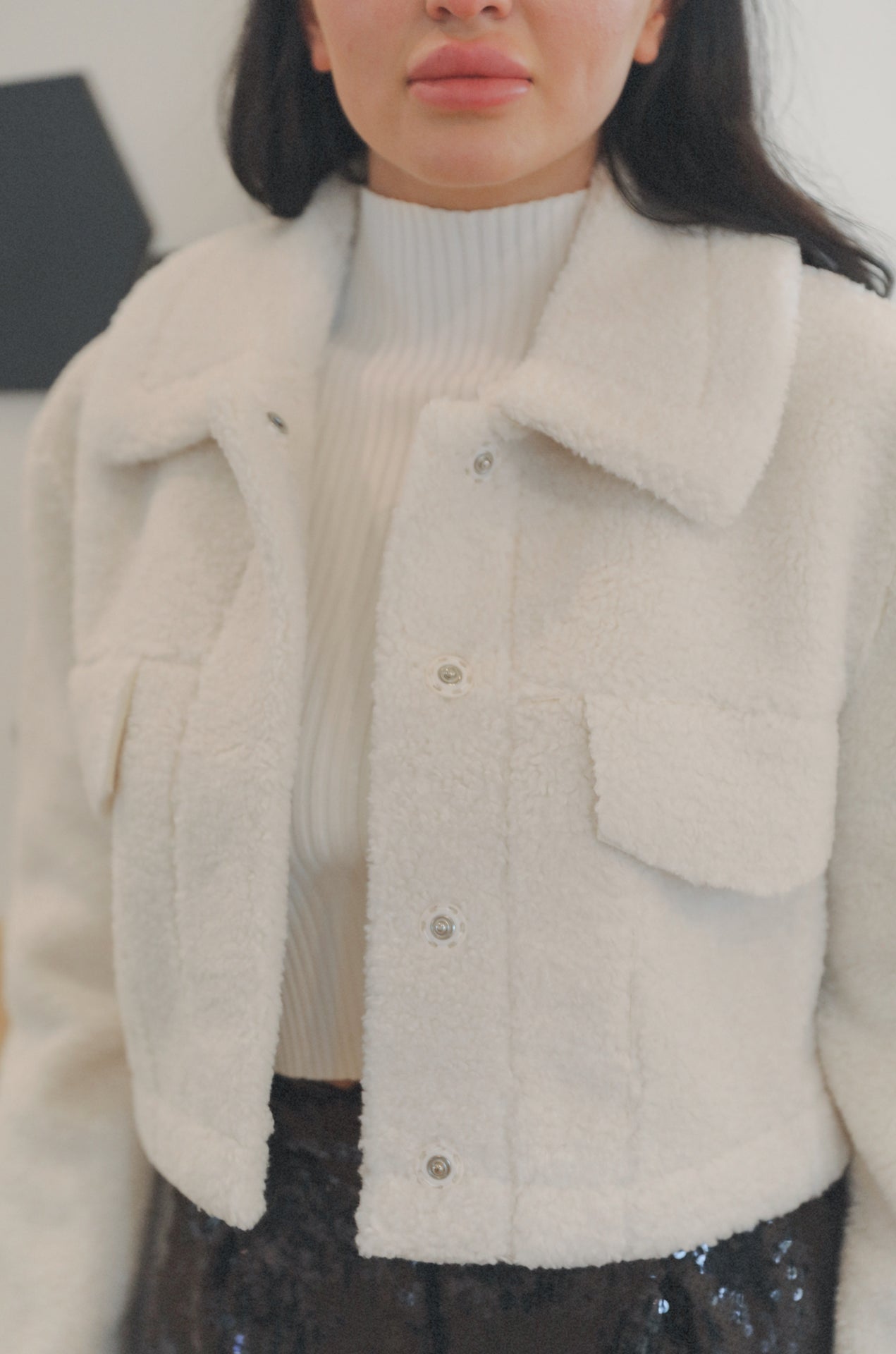 white sherpa cropped jacket
