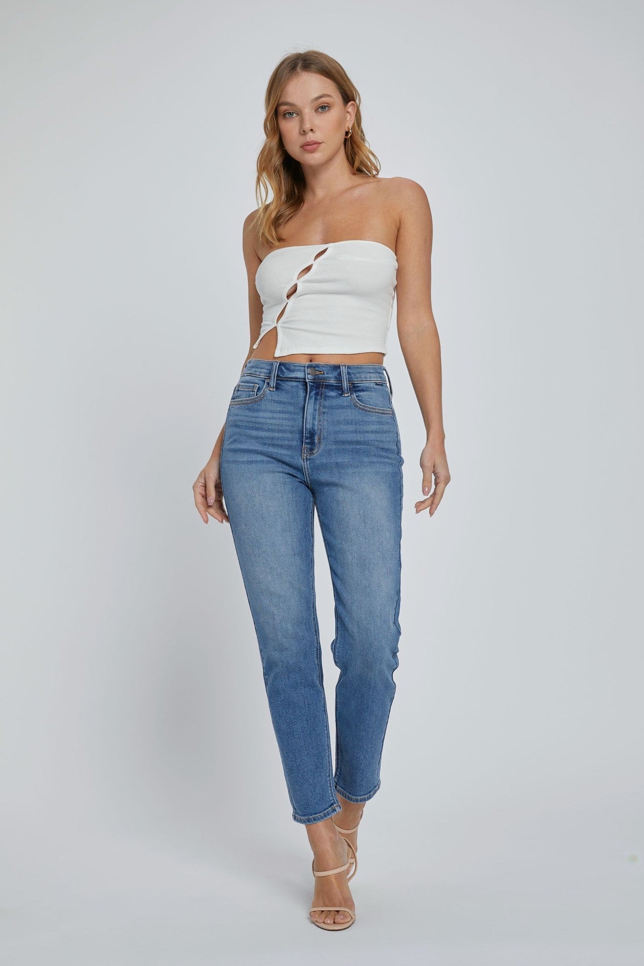 high rise straight jeans cropped mom jeans