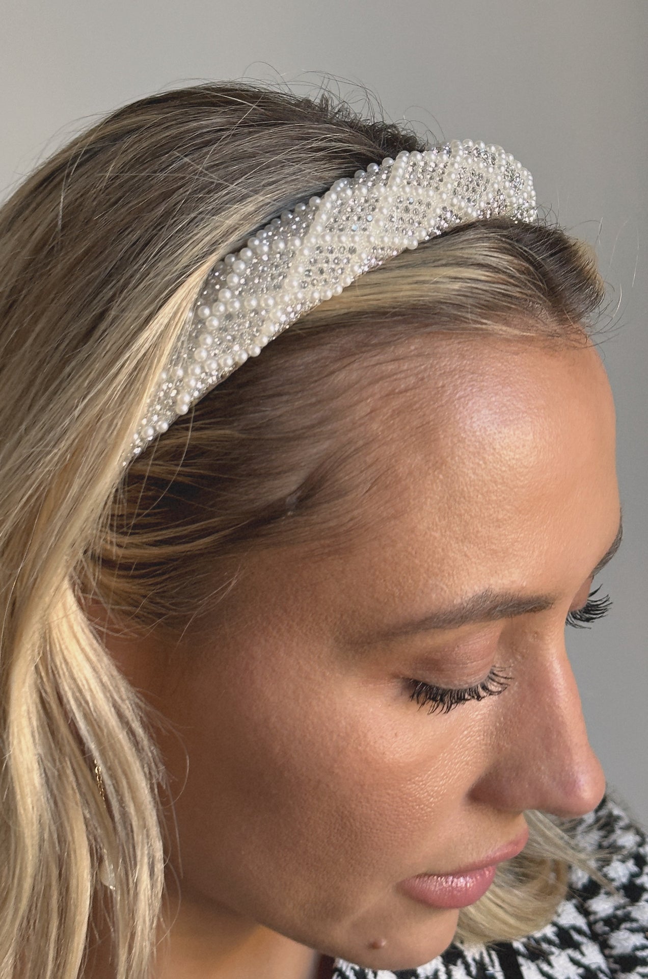white pearl embellished rhinestone headband