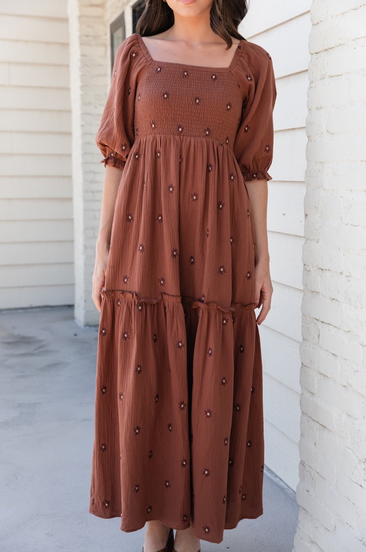 Brown Embroidered Maxi Dress