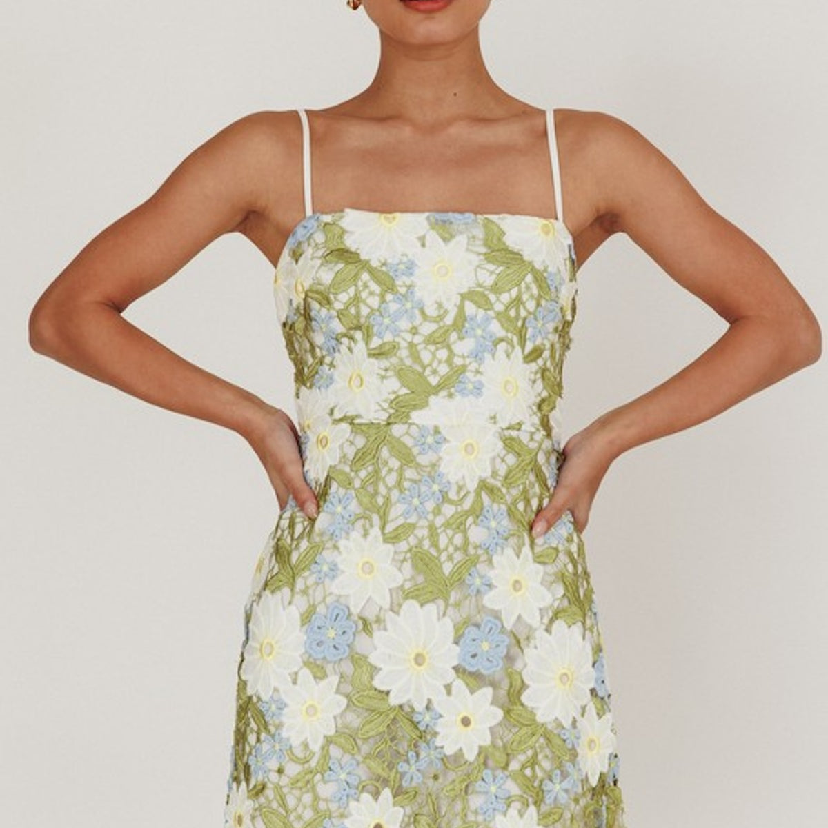 Sleeveless Floral Embroidered Mini Dress S