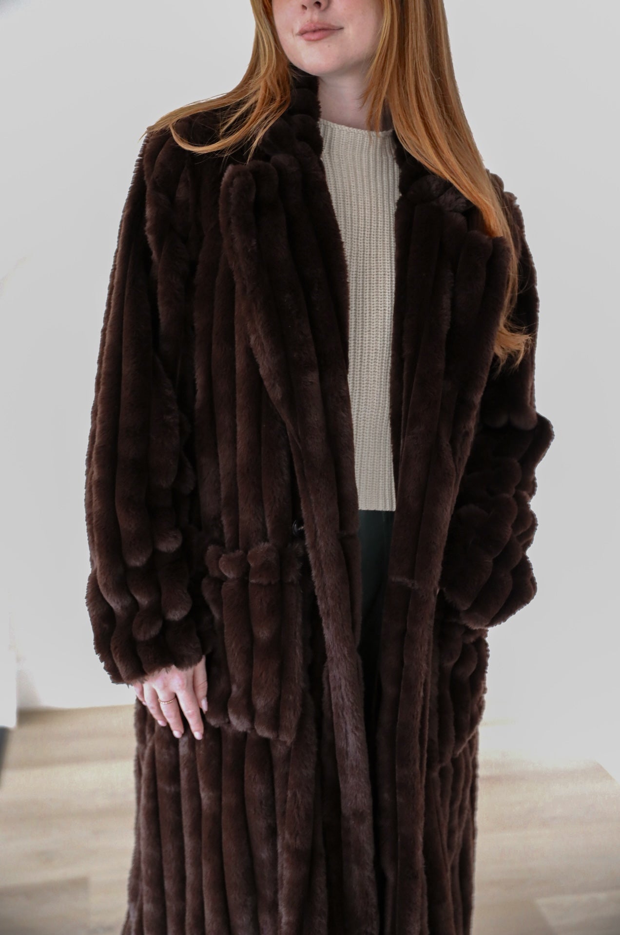 Chocolate Brown Luxe Fur Coat