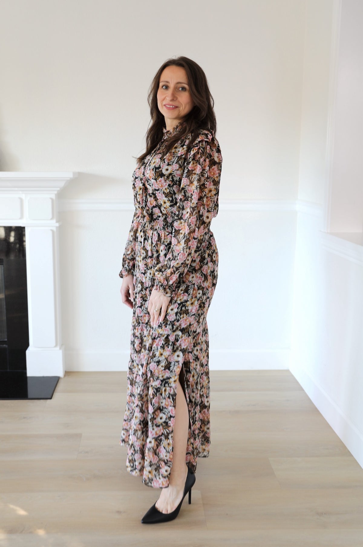 Modest Black Floral Maxi Dress With Pockets