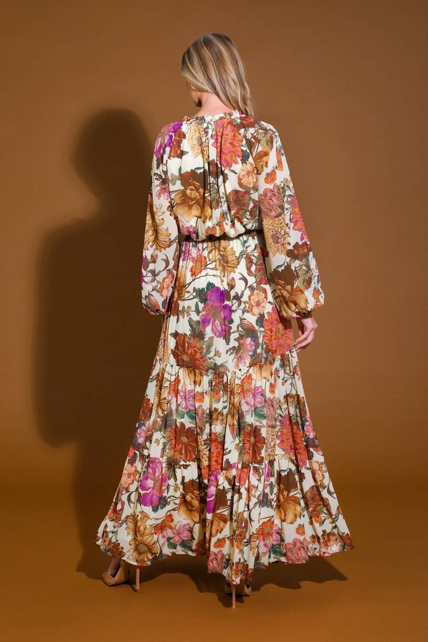 Floral Boho Maxi Dress - Flowy Tiered Long Sleeve