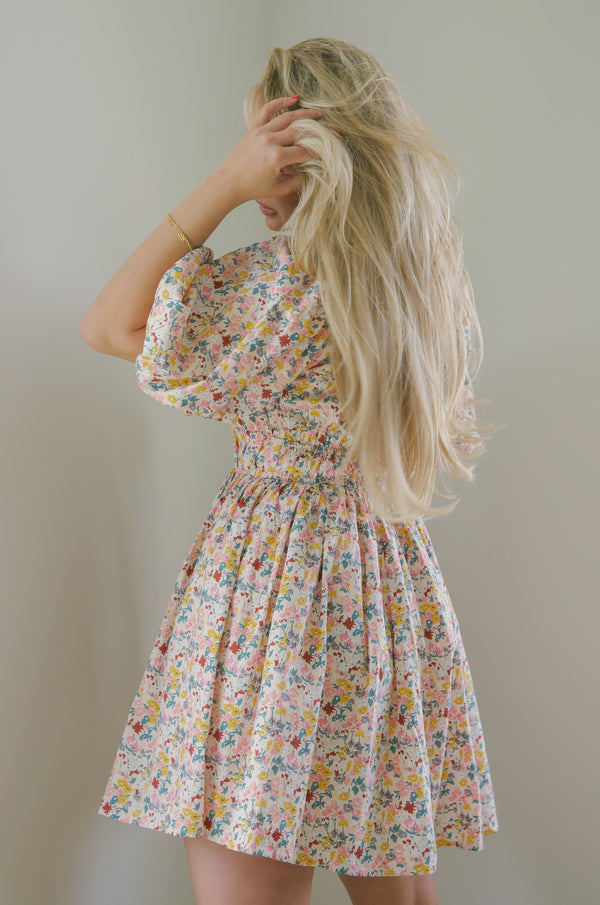 Floral Puff Sleeve V Neck Dress main image 1