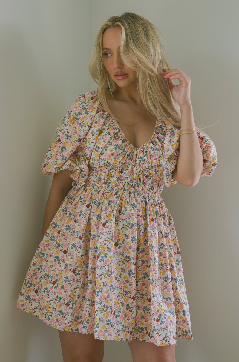 PUFF SLEEVE HIGH NECK MINI DRESS A VENICE VEIL