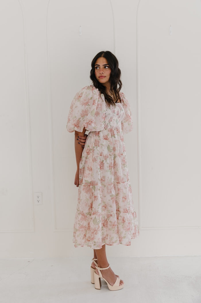 Chiffon Floral Print Midi Dress
