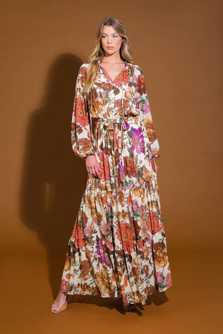 Floral Boho Maxi Dress - Flowy Tiered Long Sleeve