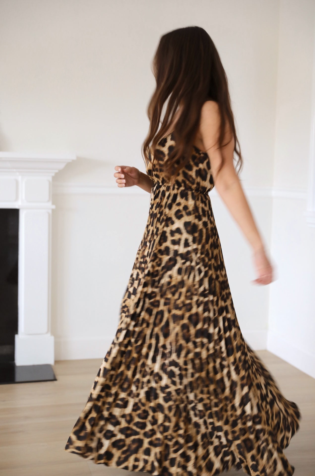 leopard print pleated maxi dress