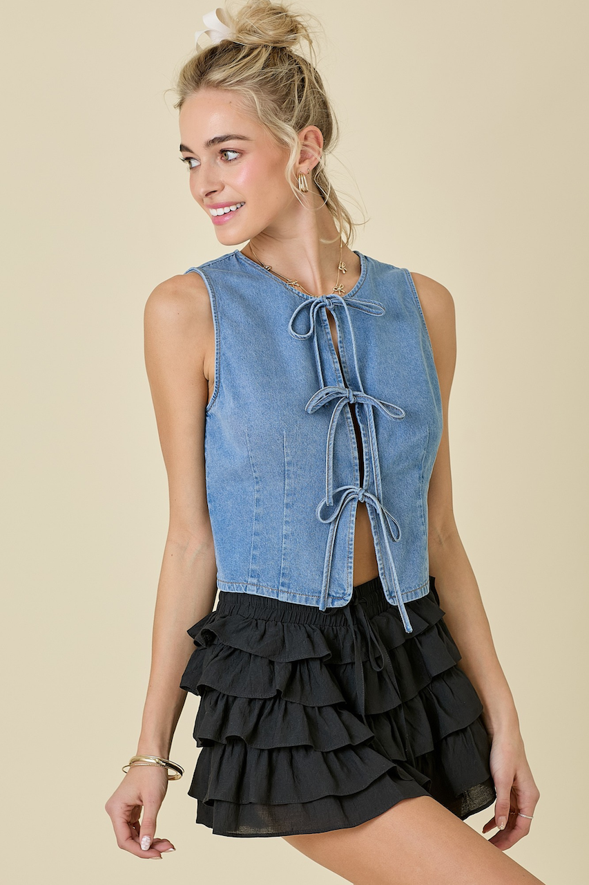 Denim Front Tie Vest Top