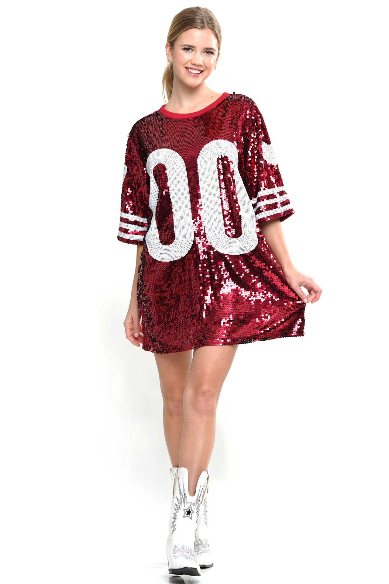 Red Double Zero Sequin Jersey Dress Tunic Dress Top