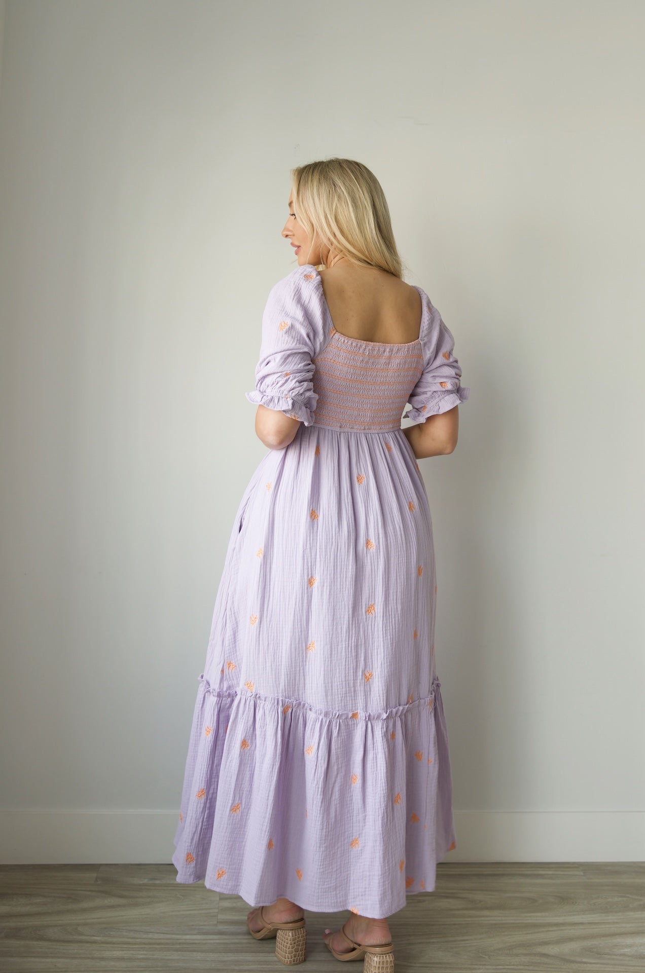 Tory Embroidered Gauzey Midi Dress - Lavender