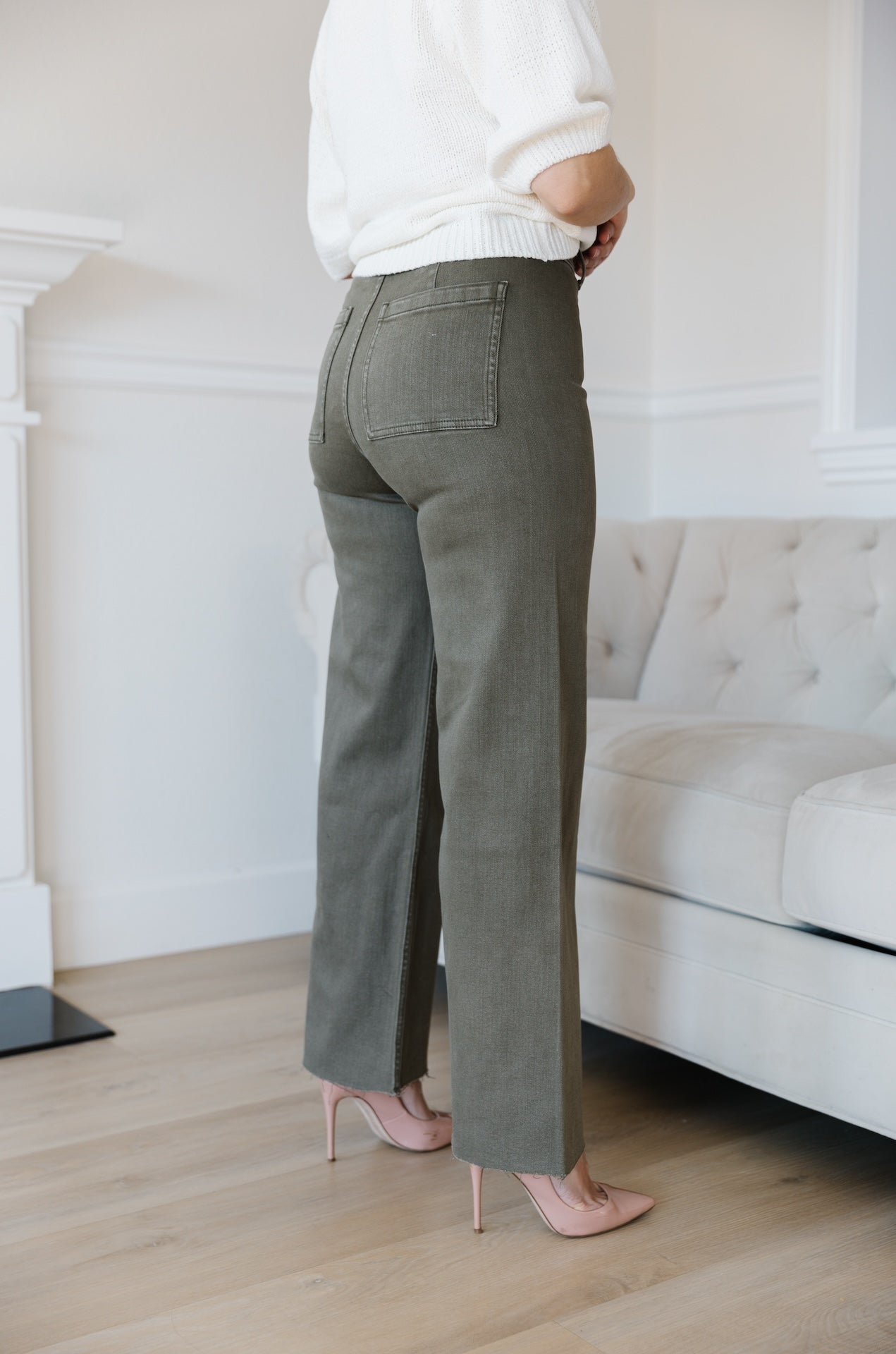 Olive Green Wide Leg Jeans