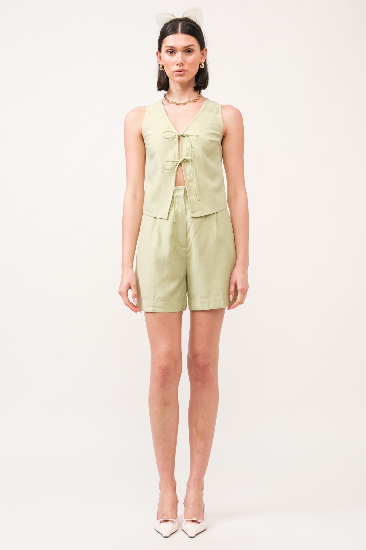 Green Linen Shorts