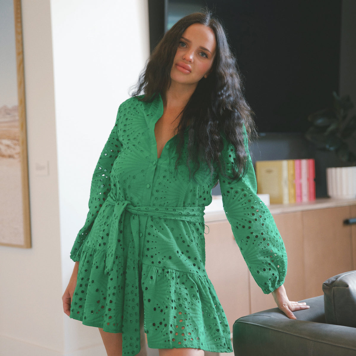 Bianca Green Eyelet Dress M Bianca Green Eyelet Dress M