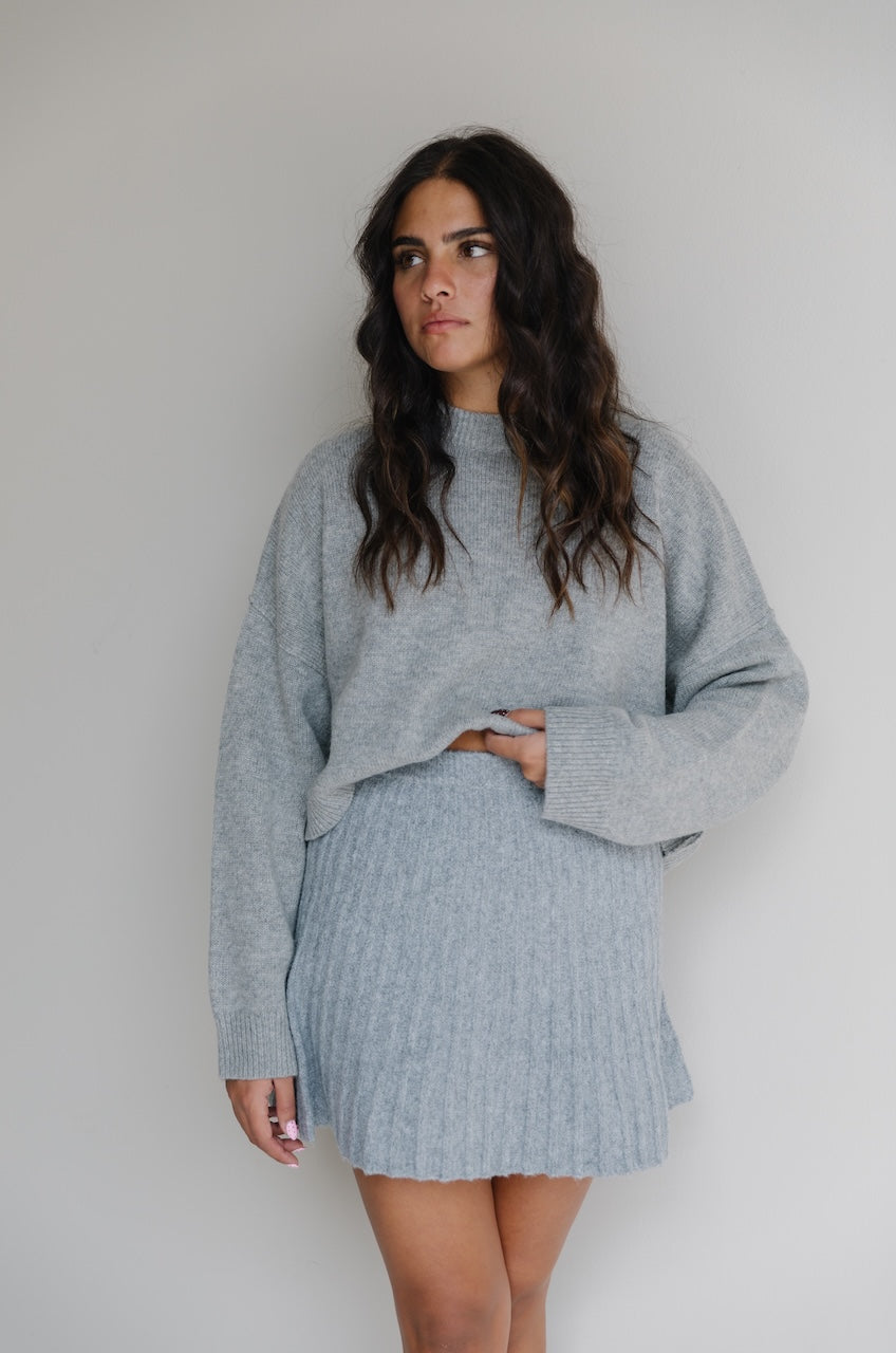 Grey Knit Pleated Mini Skirt