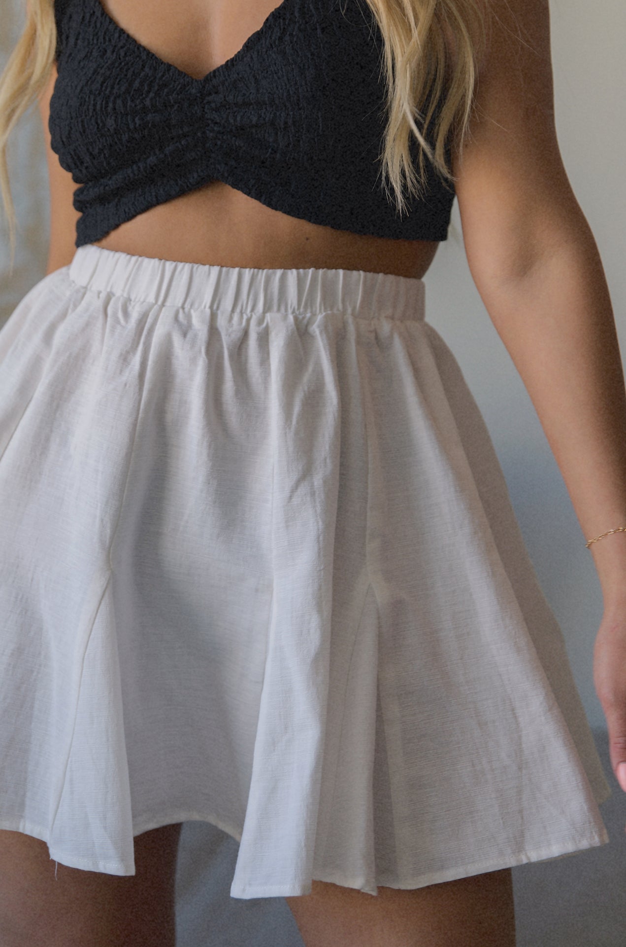 white high waist linen mini skirt