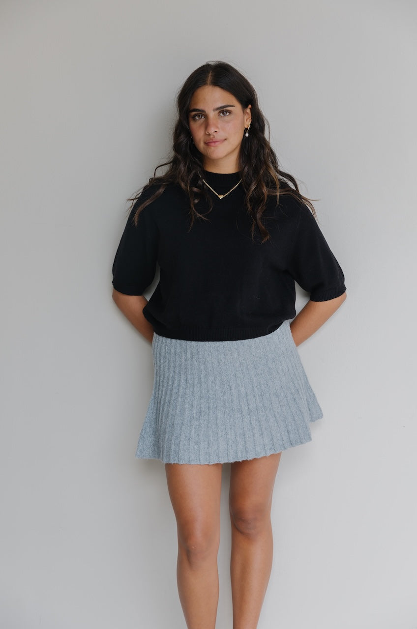 Grey Knit Pleated Mini Skirt