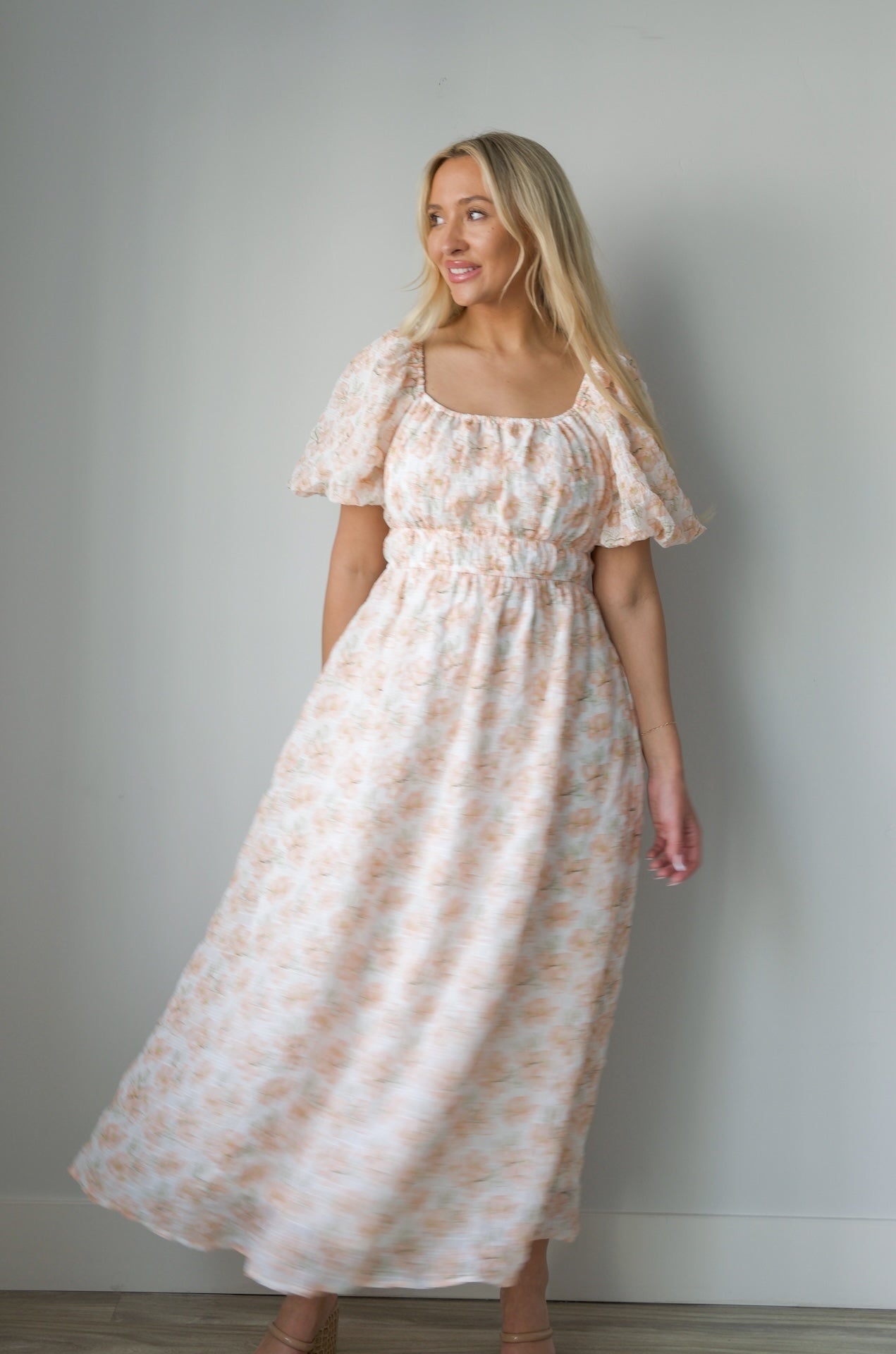 Blossom Floral Print Midi Dress - Peachy