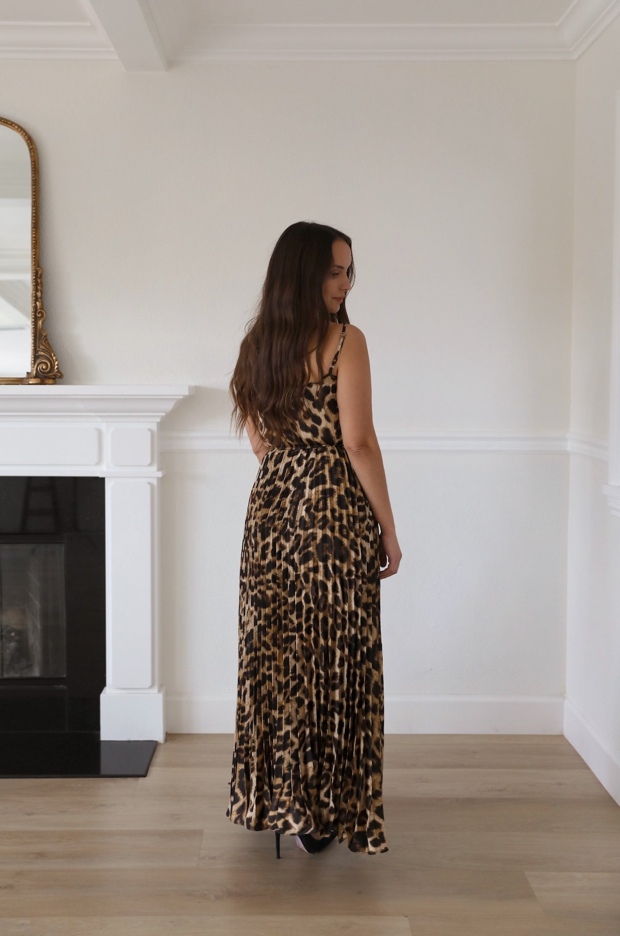 leopard print pleated maxi dress