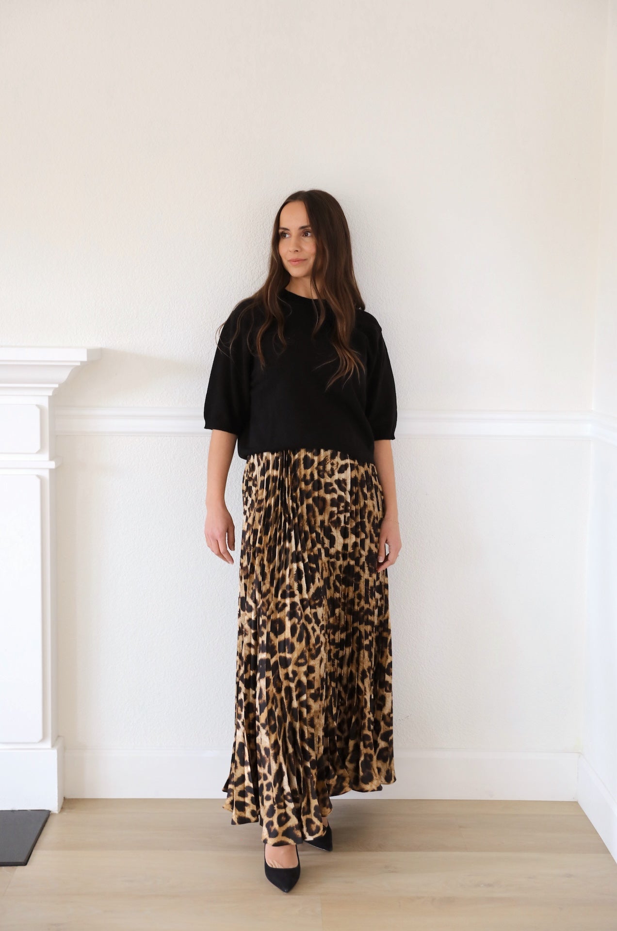 leopard print pleated maxi dress