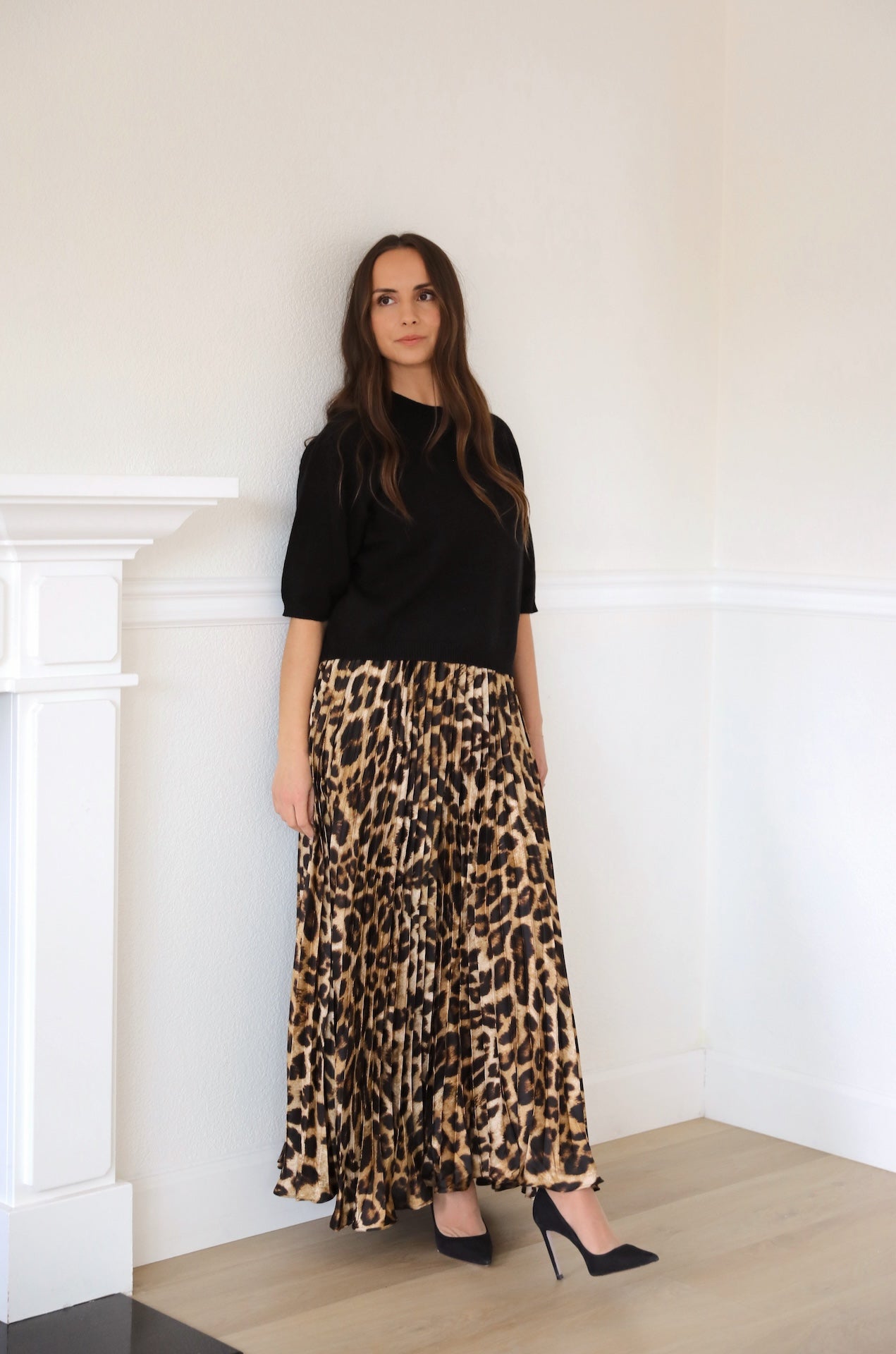 leopard print pleated maxi dress