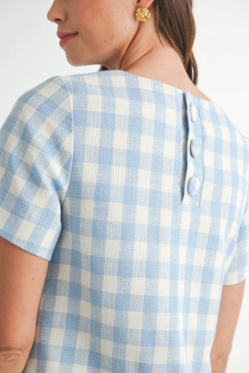 Blue Gingham Mini Dress with Scallop Hem | Easter Dress Blue Gingham Mini Dress with Scallop Hem | Easter Dress