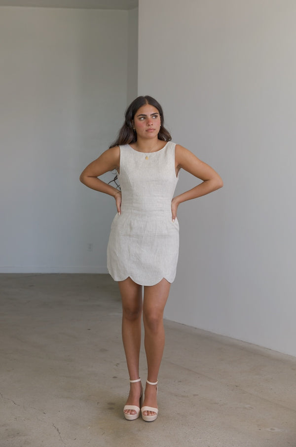 SCALLOP HEM LINEN MINI DRESS main image 1