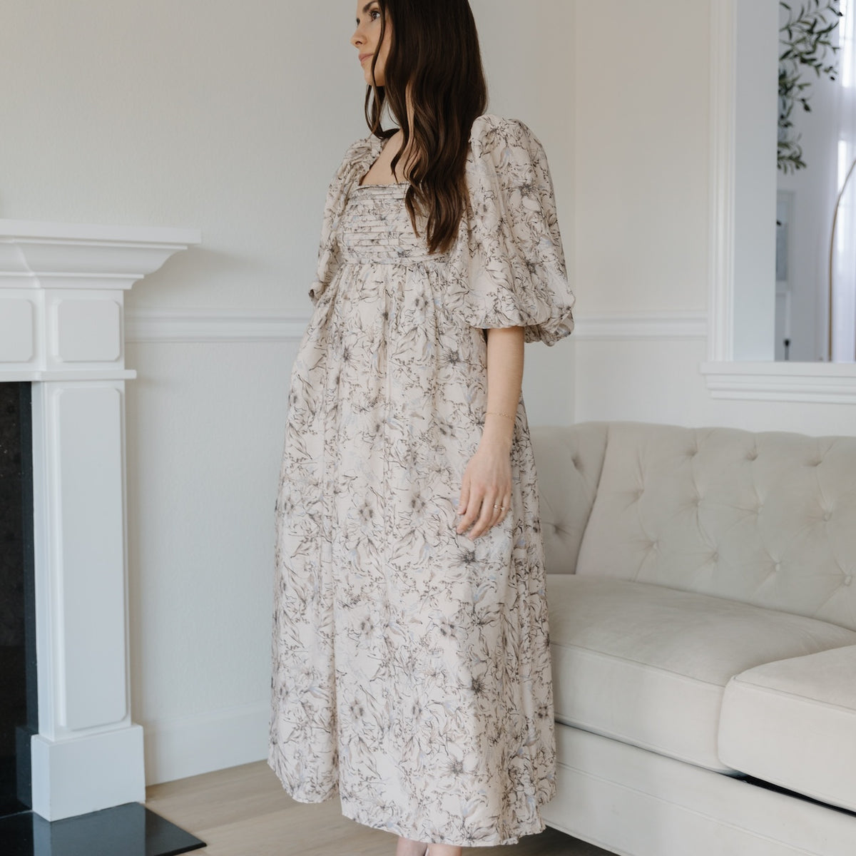 Daria Beige Floral Dress S