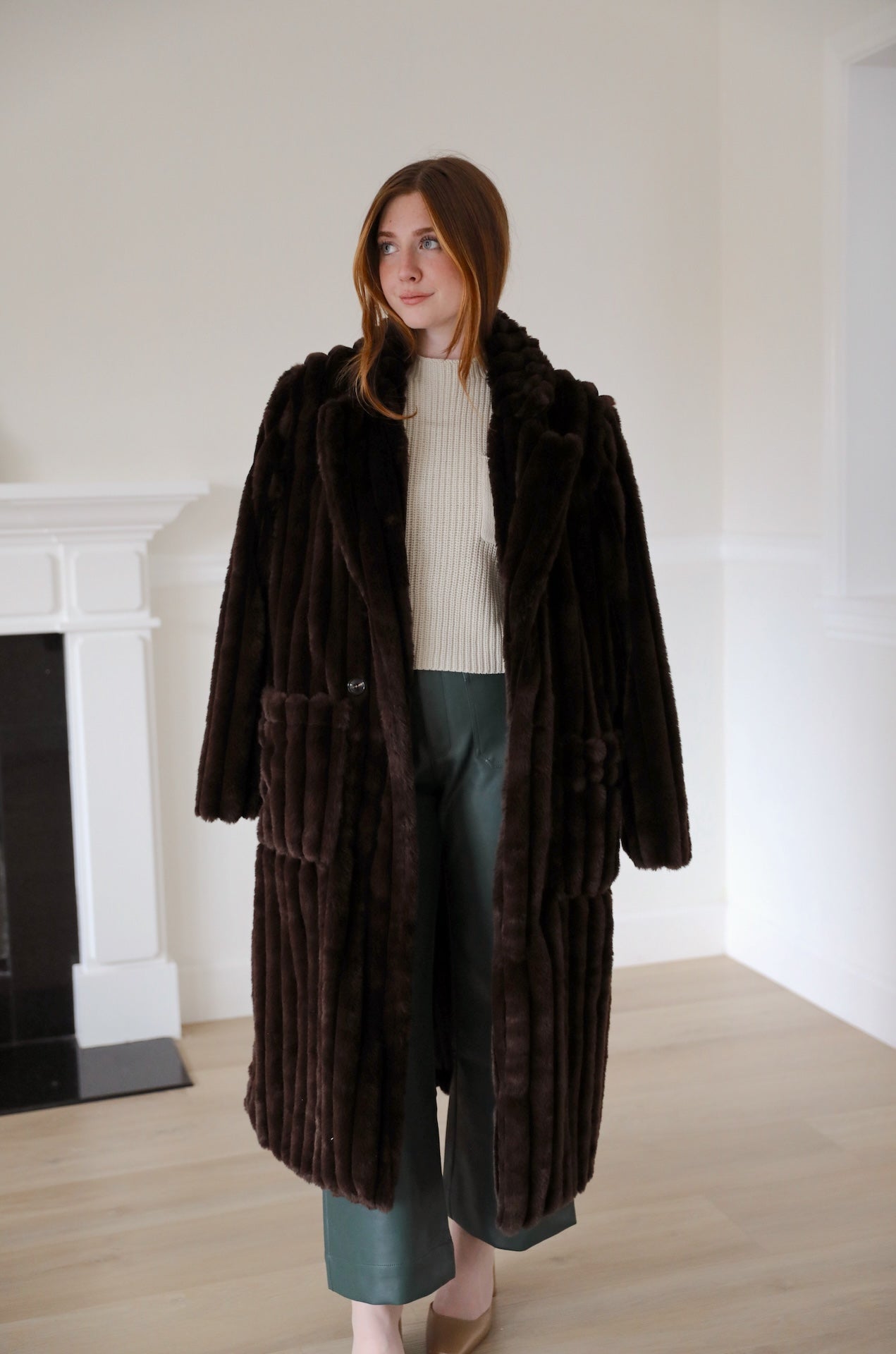 Chocolate Brown Luxe Fur Coat