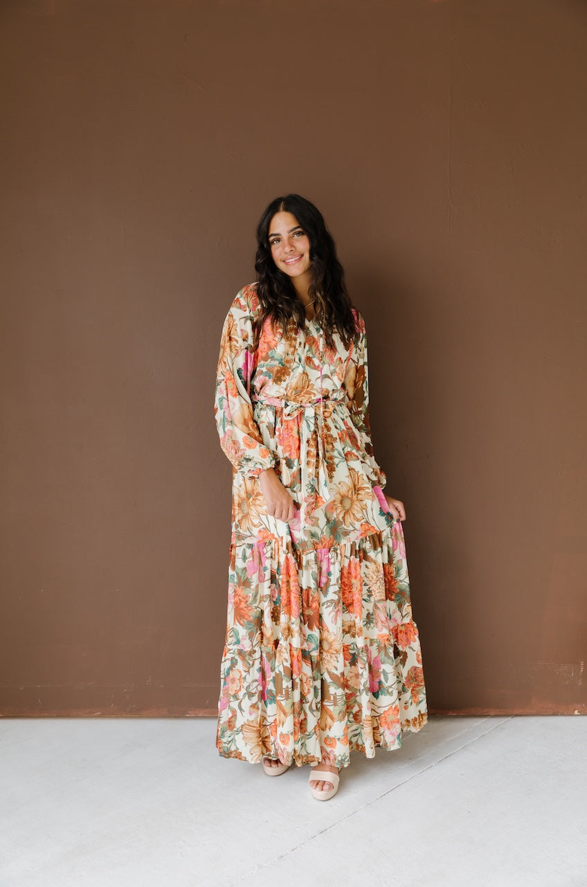 Floral Boho Maxi Dress - Flowy Tiered Long Sleeve