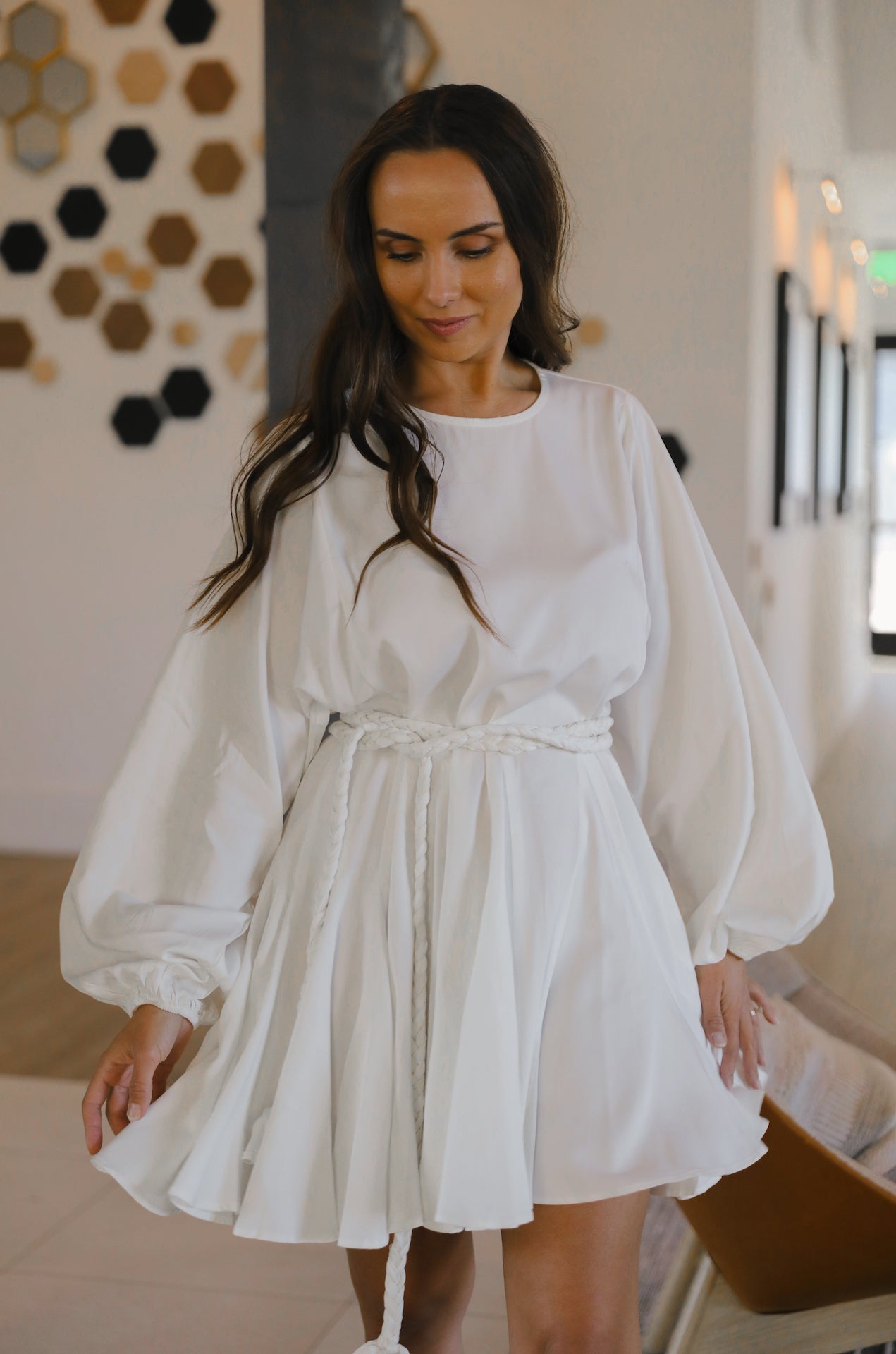 White Belted Mini Dress
