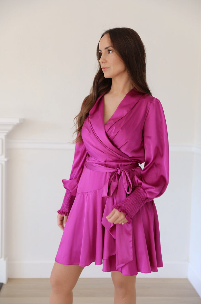 Magenta Solid Short Sleeves Mini Dress main image 0