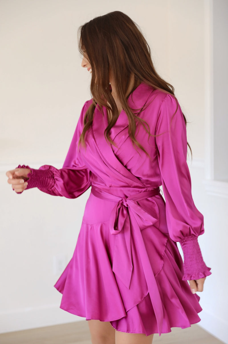 Magenta Solid Off-Shoulder Mini Dress