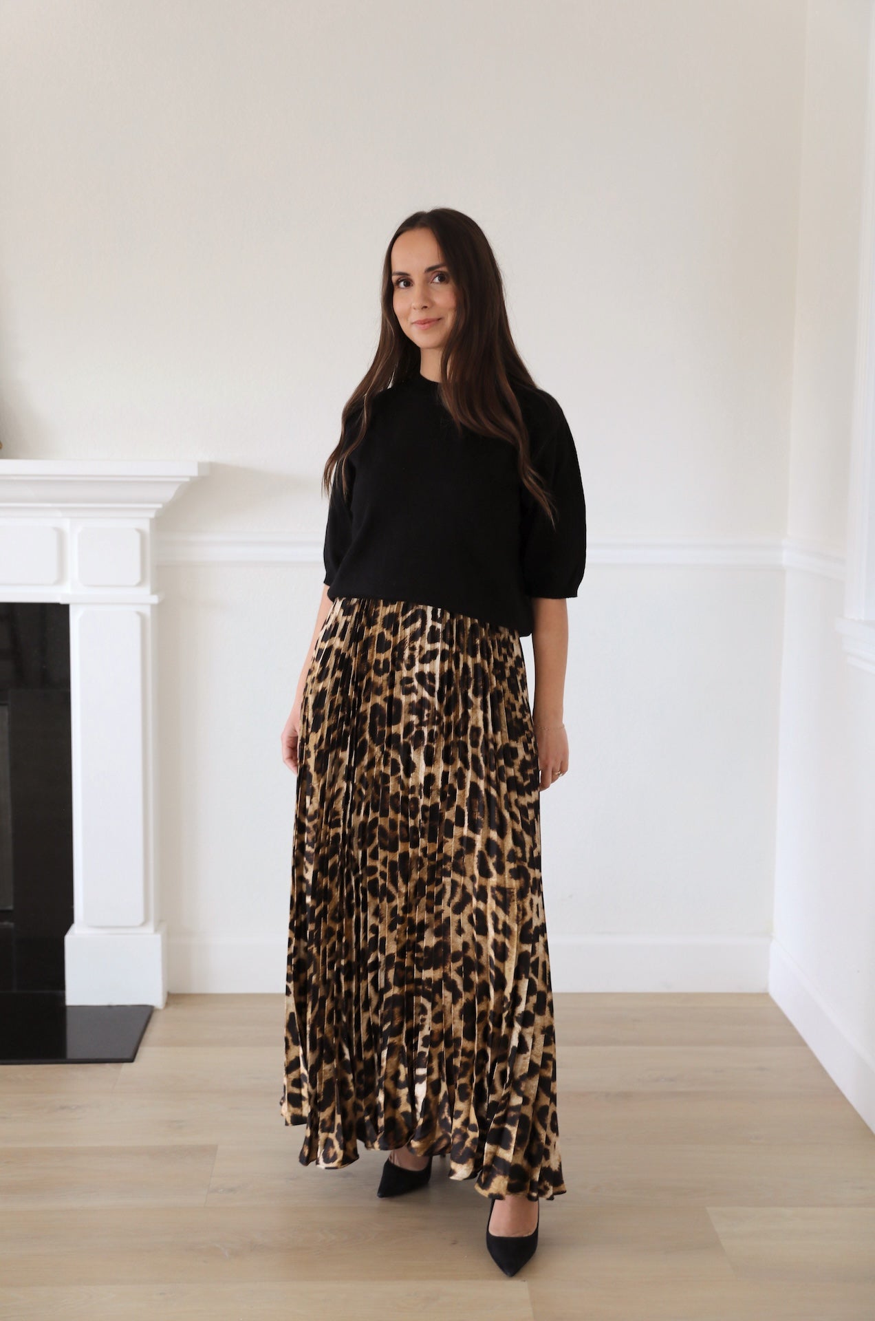 leopard print pleated maxi dress