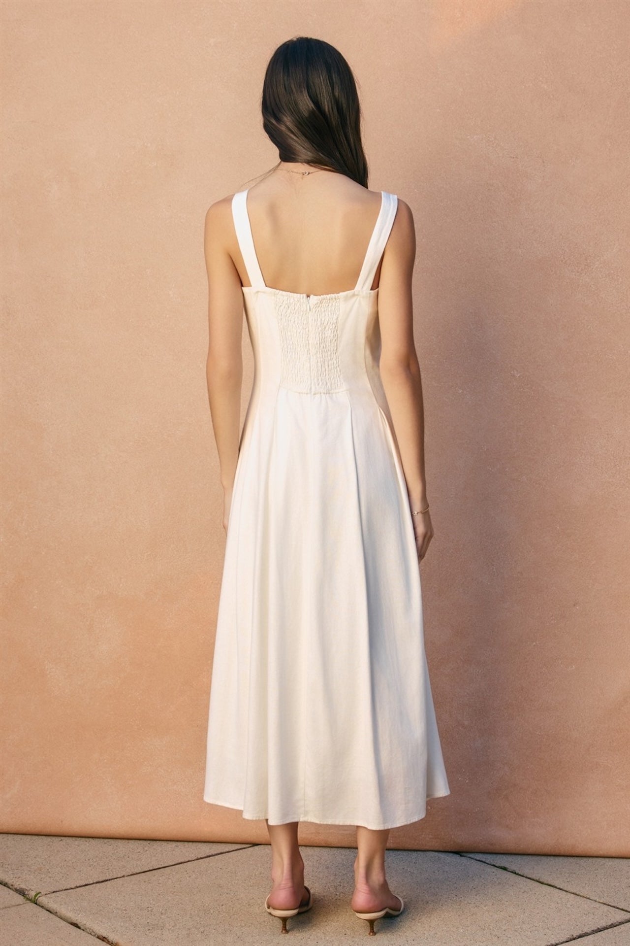 White Cotton Linen Blend Maxi Dress