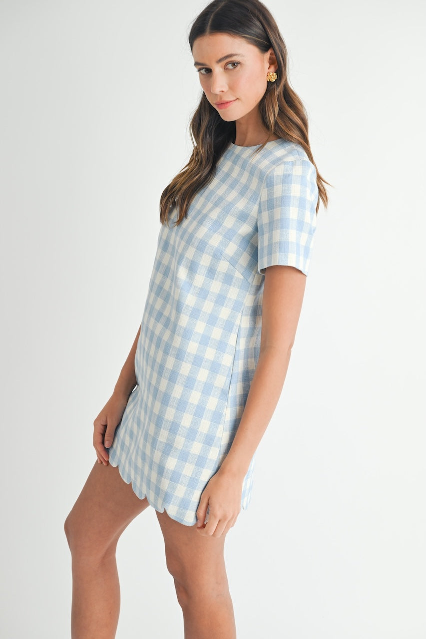 Blue Gingham Mini Dress with Scallop Hem | Easter Dress Blue Gingham Mini Dress with Scallop Hem | Easter Dress