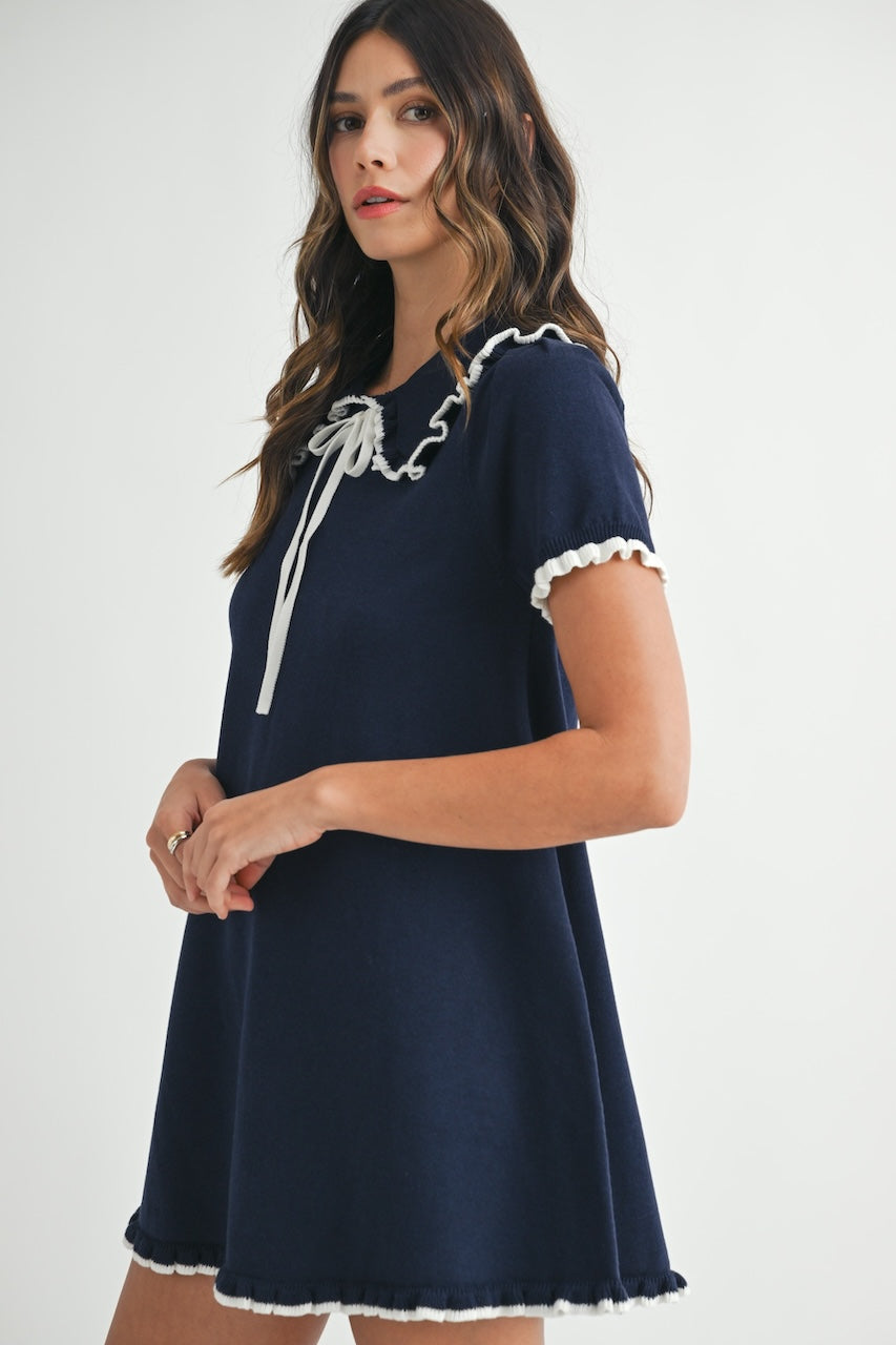 Collared Navy Blue Mini Dress