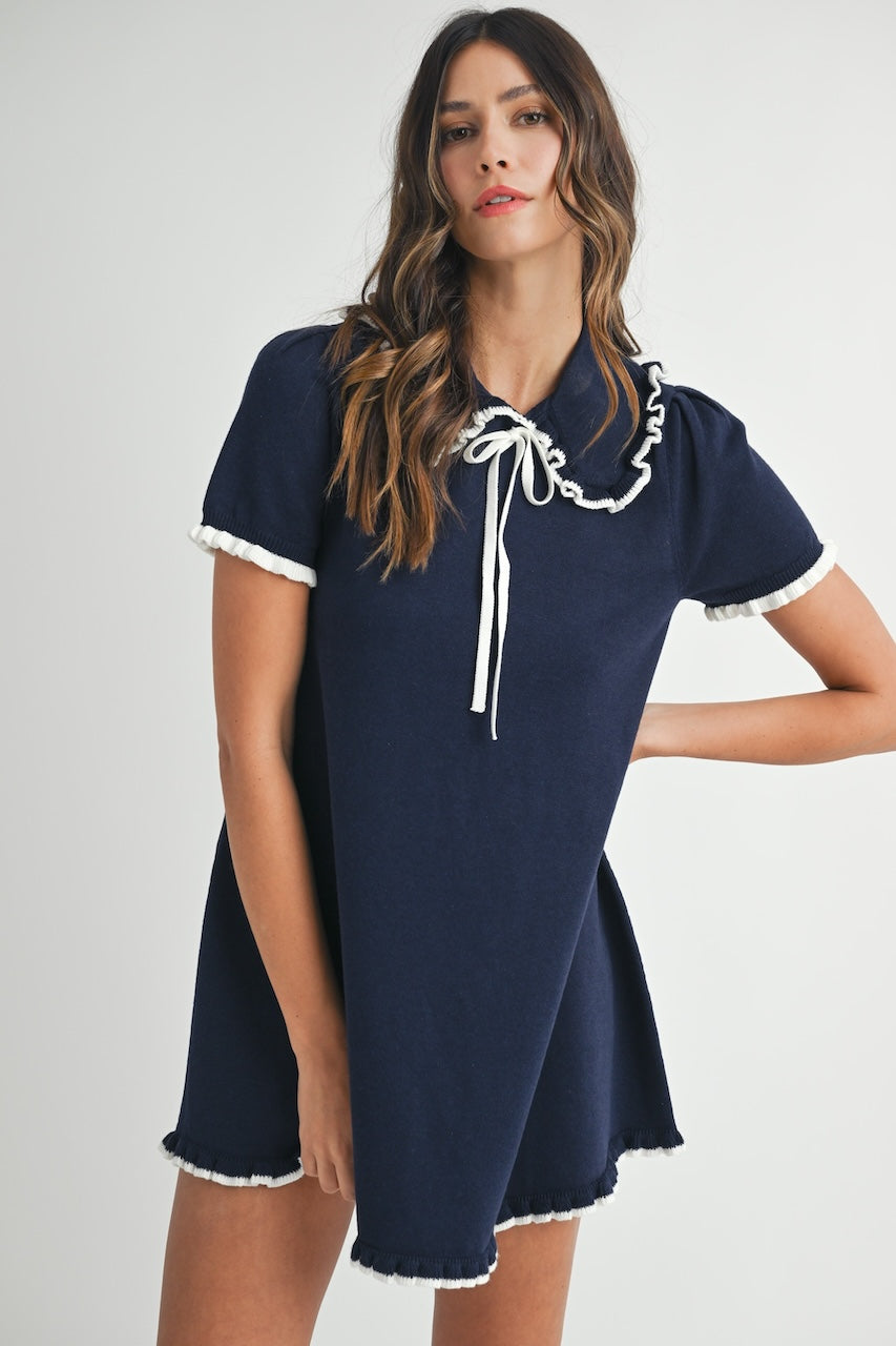 Collared Navy Blue Mini Dress